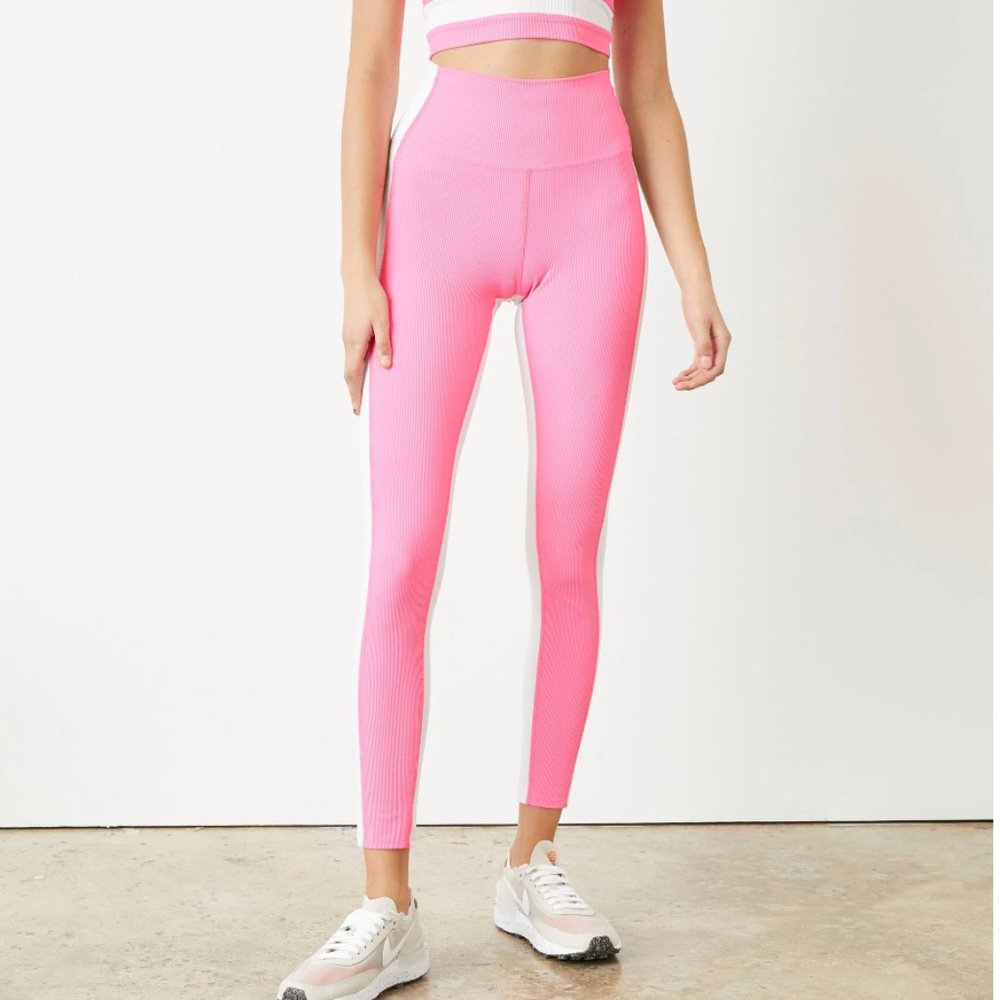 NWT Bandier Beach Riot - Colorblock Leggings Neon Pink/White - M